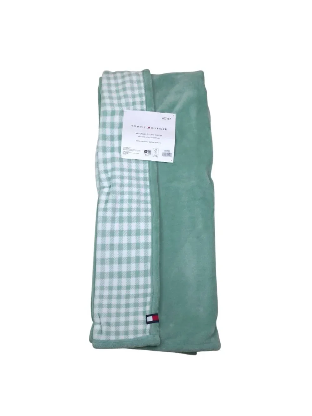 Tommy Hilfiger Reversible Lush Throw Blanket Plush 50x70 Green & Modern Check